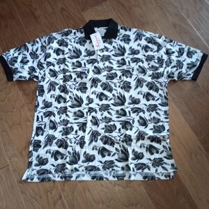 NEW Men's Black, Gray & White Floral Polo Style Shirt Sauce by Berne' XL